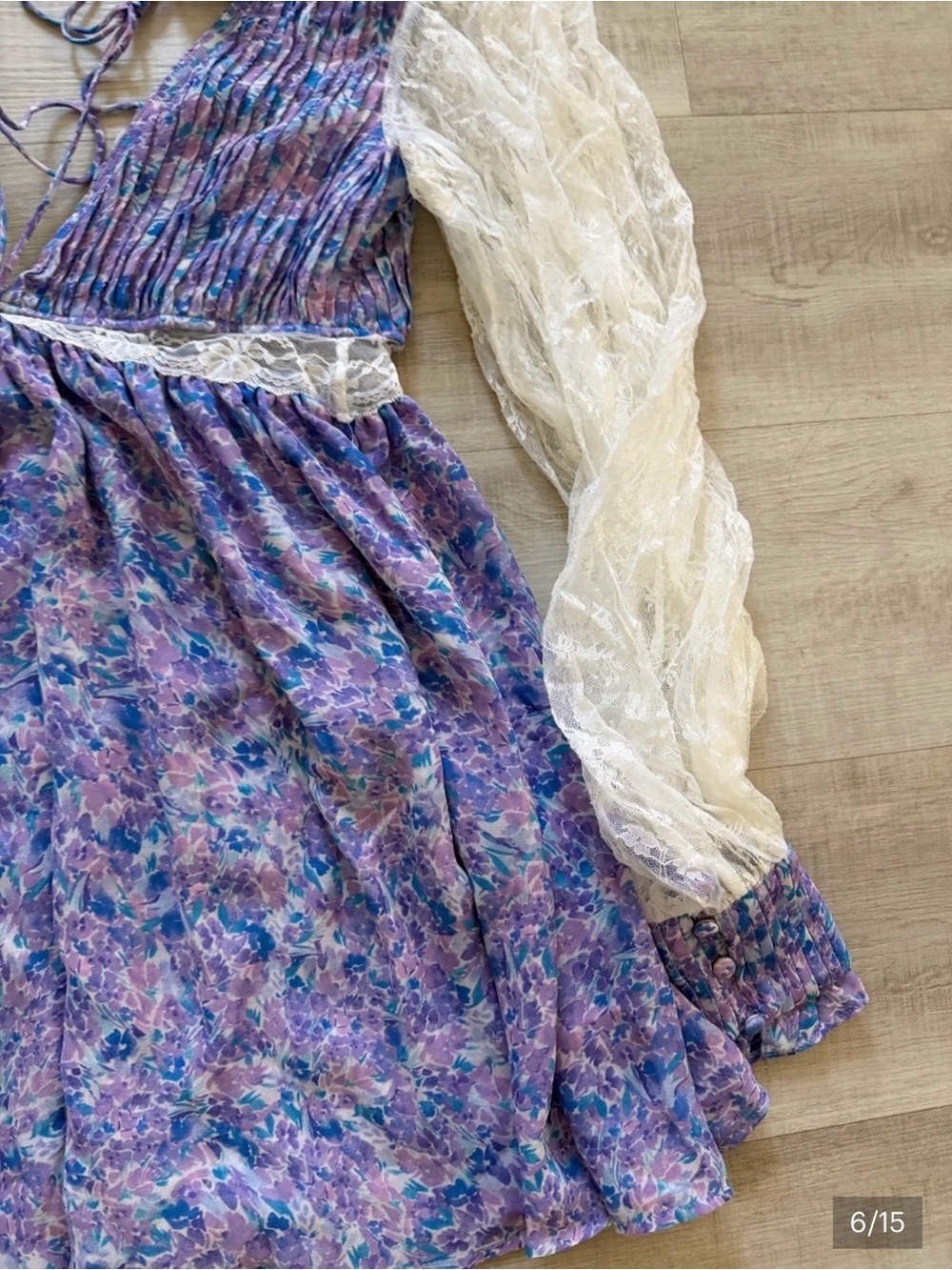 For Love & Lemons Lavender-Blue Floral Lace Mini Dress - Picture 5 of 13